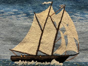  Bluenose Ship, Bluenose Rug Pattern number 2024, hooked by Shelia MacKenzie