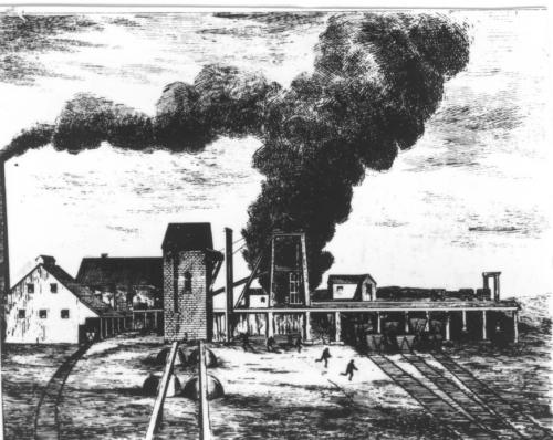 Sketch of an explosion in the ventilating shaft of the Foord Works, Albion Mines, ca. 1880. MOI collection. 