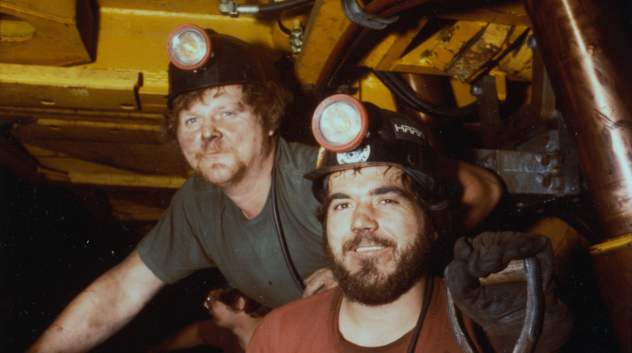 Two miners, New Longwall Lingan Mine, 1981