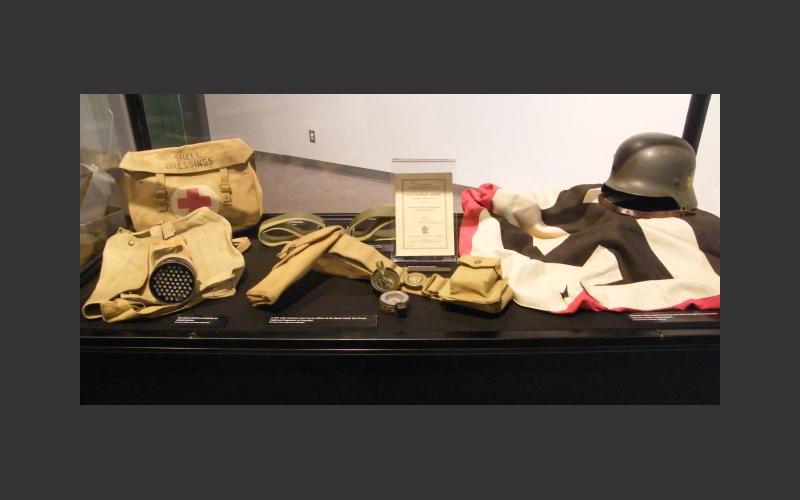 Display case with borrowed items from WWII