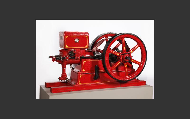 A ten horse-power, double flywheel stationary engine made by Acadia Gas Engines of Bridgewater.