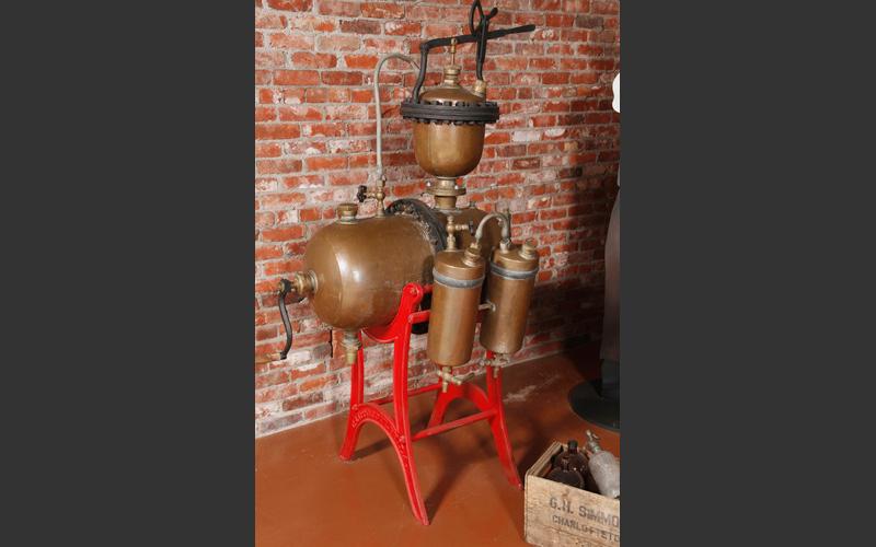 Soft drinks were made in many parts of Nova Scotia in the late 1800s and early 1900s. This tank was part of the equipment for making fizzy drinks under pressure.