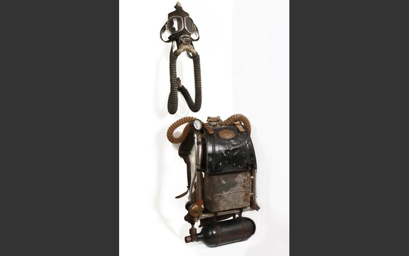 A set of breathing apparatus used by miner rescuers, the draegermen, named for a German-made brand of mine rescue equipment.