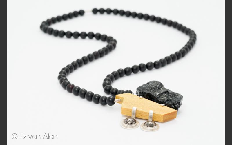 Coal (Coal, Bronze, Sterling Silver, Pyrite, Yellowheart, Glass Beads)