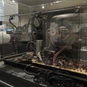 Technical components on display include a never-before-built simple and inexpensive black and white tv Clairtone planned to manufacture. This one shows all of the parts involved. 