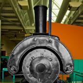 See the “saddle-back” shape of the boiler on our Locomotive Number 5, made by Baldwin Locomotive Works. For more information see the Locomotives section.