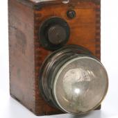 A draegerman’s (mine rescuer) lamp housed in a wooden box.