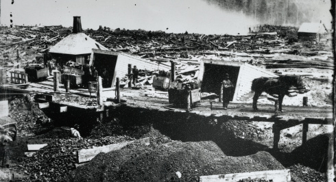 Early Stellarton: This mid-nineteenth century photo of early mining operations shows the immediate impact on the landscape.